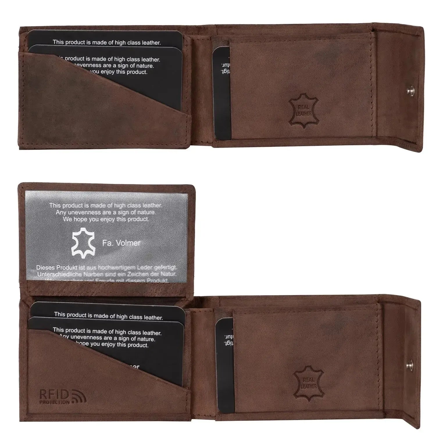 Kompakte Leder Geldbörse mit Münzfach - 9 Fächer für Karten - RFID-Schutz - inkl. Geschenkbox | VO40