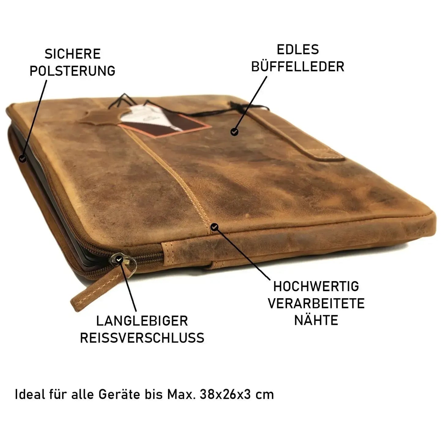 Laptophülle 13,3 Zoll / 15,6 Zoll – Leder – mit Außenfach | Cover3713095