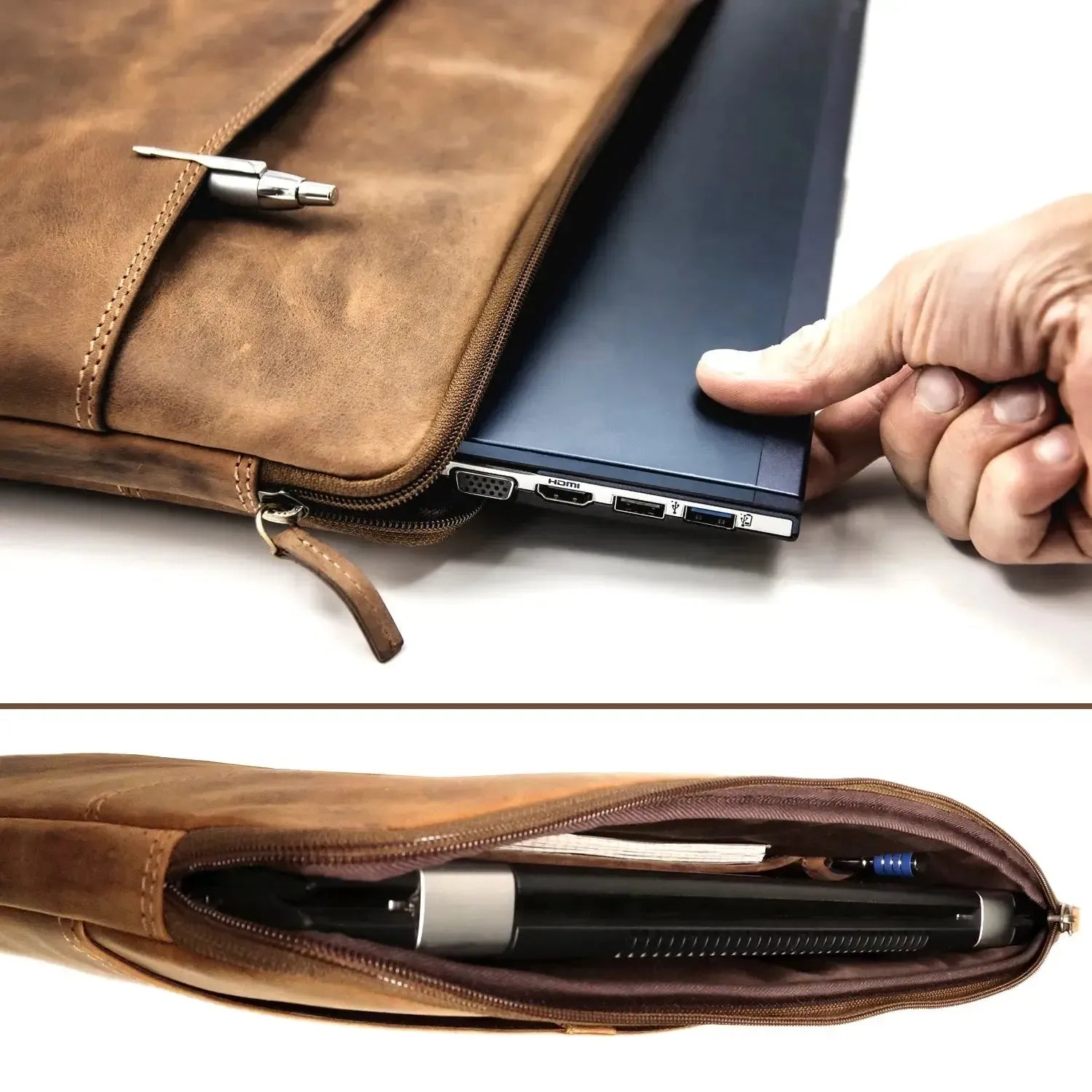 Laptophülle 13,3 Zoll / 15,6 Zoll – Leder – mit Außenfach | Cover3713095
