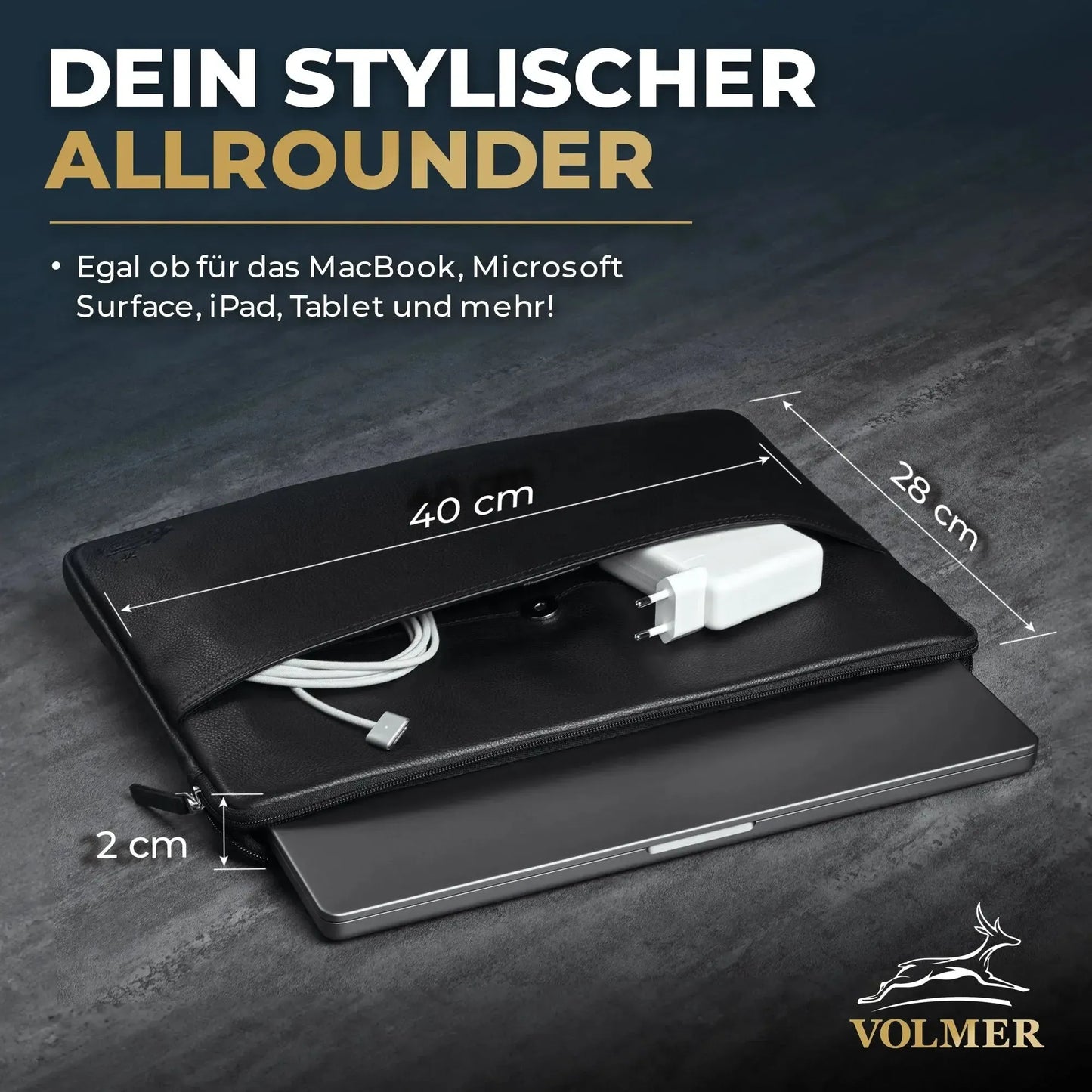 Laptophülle 13,3 Zoll / 15,6 Zoll – Leder – mit Außenfach | Cover3713095