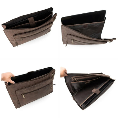 Sacoche pour ordinateur portable 16 pouces – sac bandoulière en cuir – grand compartiment organiseur | VO2403