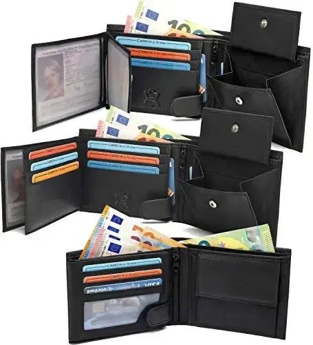 Leder Geldbörse Herren - extra-stabile Doppelnaht - 9 Fächer für Kreditkarten | VO11