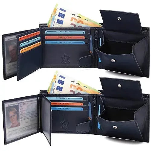 Leder Geldbörse Herren - extra-stabile Doppelnaht - 9 Fächer für Kreditkarten | VO11