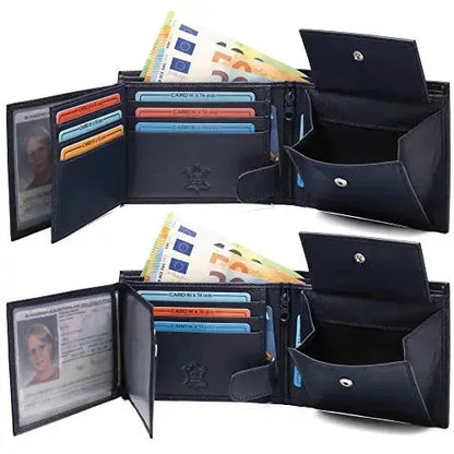 Leder Geldbörse Herren - extra-stabile Doppelnaht - 9 Fächer für Kreditkarten | VO11