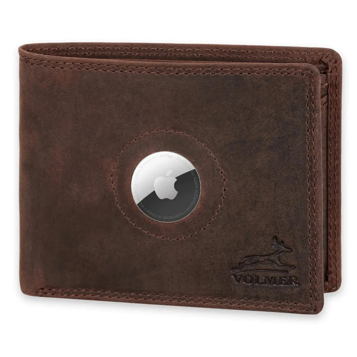 Leder Geldbörse Herren mit AirTag-Fach und RFID-Schutz - extra-stabile Doppelnaht - 6 Fächer für Kreditkarten | VO8-Air