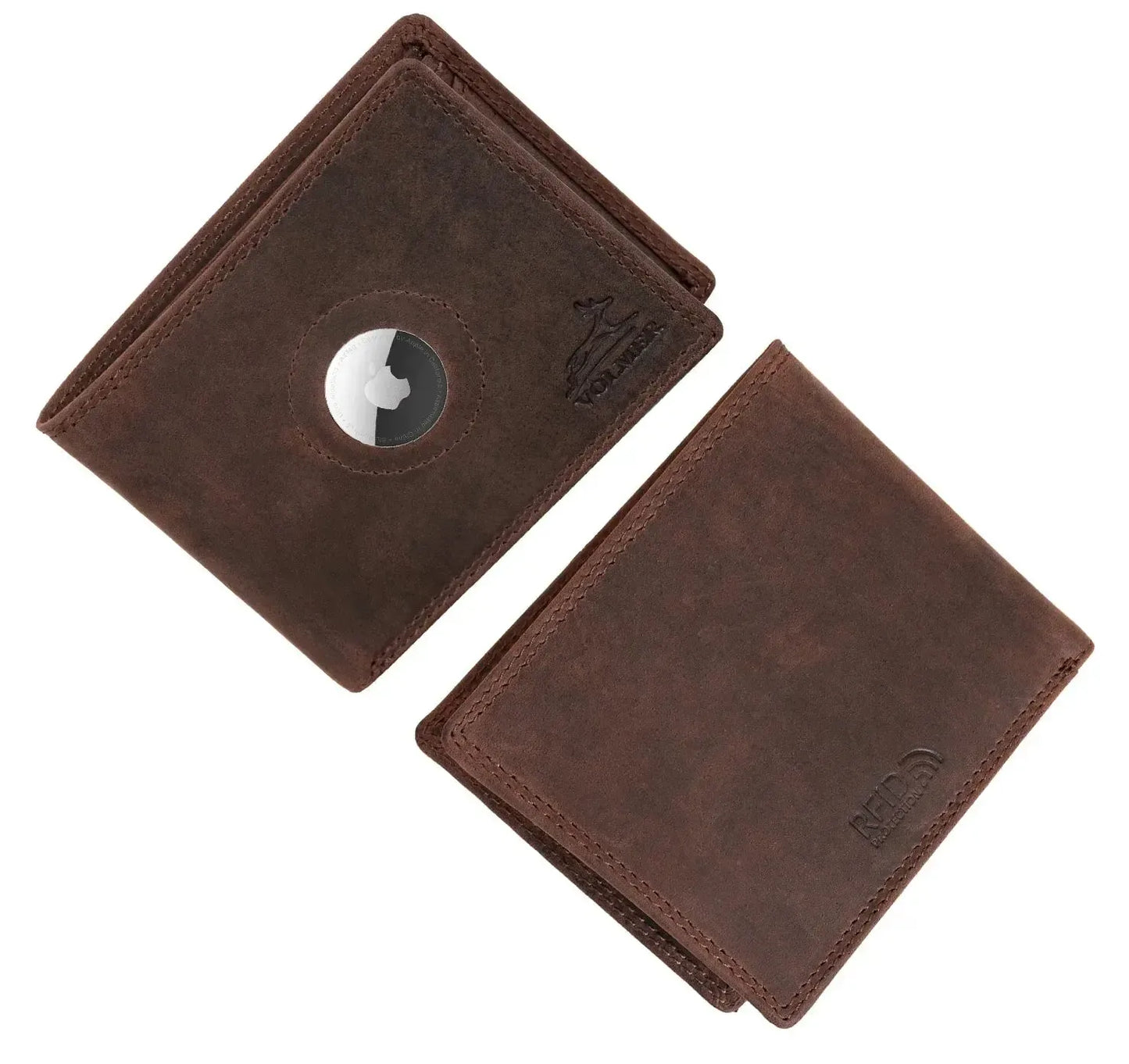 Leder Geldbörse Herren mit AirTag-Fach und RFID-Schutz - extra-stabile Doppelnaht - 6 Fächer für Kreditkarten | VO8-Air