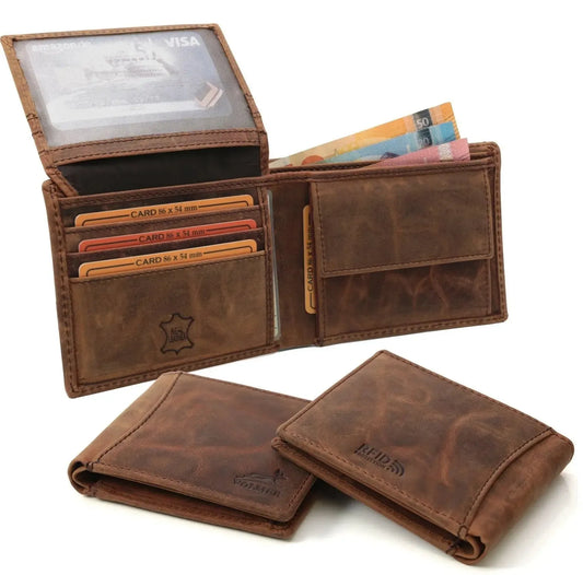 Leder Geldbörse Herren mit RFID-Schutz – 1 Außenfach für Zugangskarte – 11 Fächer für Kreditkarten | VO5