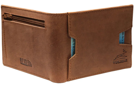 Leder Geldbörse Herren mit RFID-Schutz - 1 Außenfach für Zugangskarte - 9 Fächer für Kreditkarten | VO25