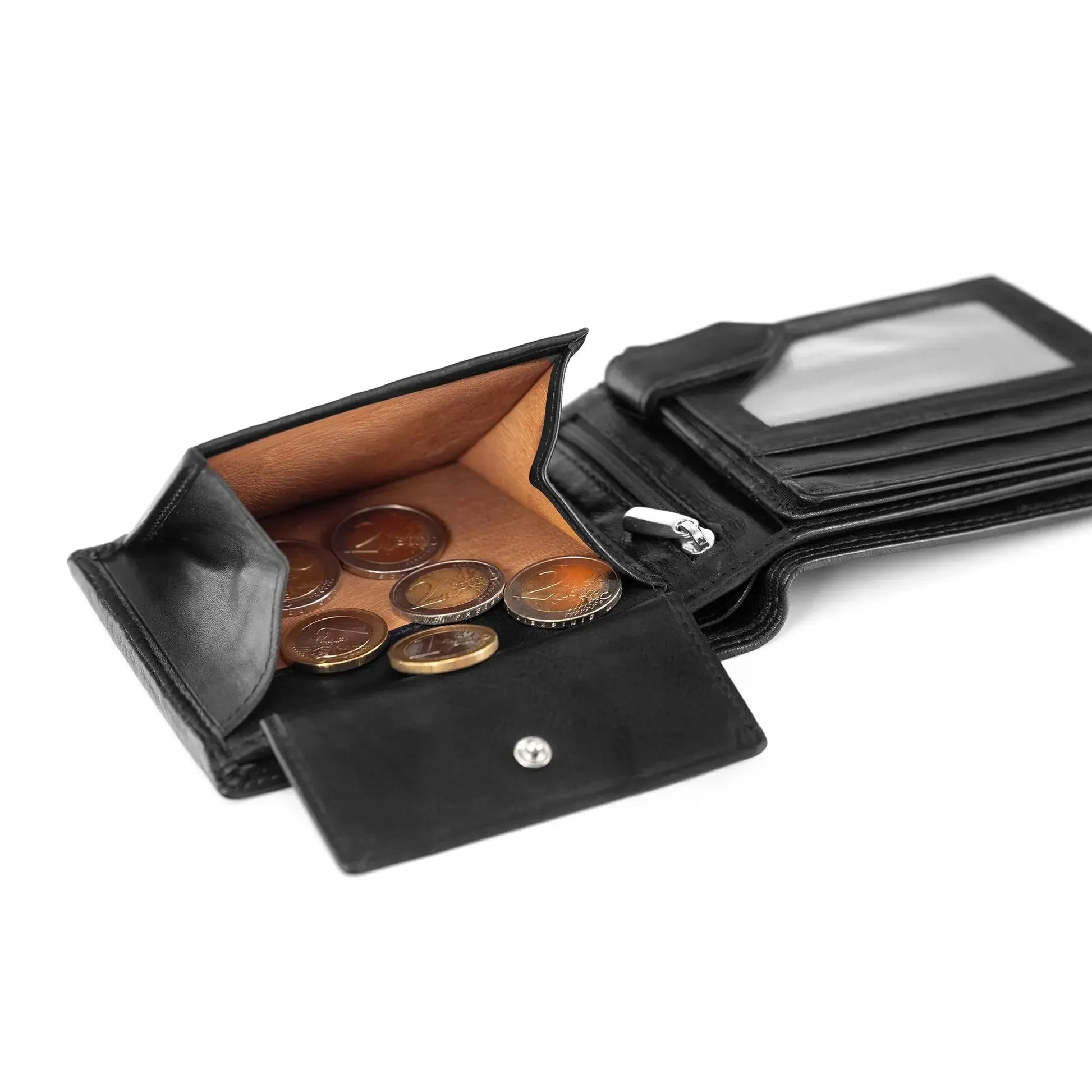 Leder Geldbörse Herren mit RFID-Schutz – Futter aus Echtleder – extra-stabile Doppelnaht in weiß – 12 Fächer für Kreditkarten | VO6