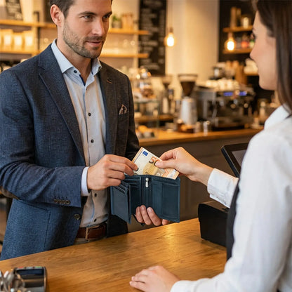 Leder Geldbörse Herren mit RFID-Schutz – extra-stabile Doppelnaht – 11 Fächer für Kreditkarten – Hochformat | VO39