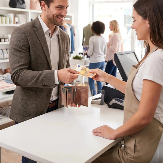 Leder Geldbörse Herren mit RFID-Schutz - extra-stabile Doppelnaht - 11 Fächer für Kreditkarten - Hochformat | VO39