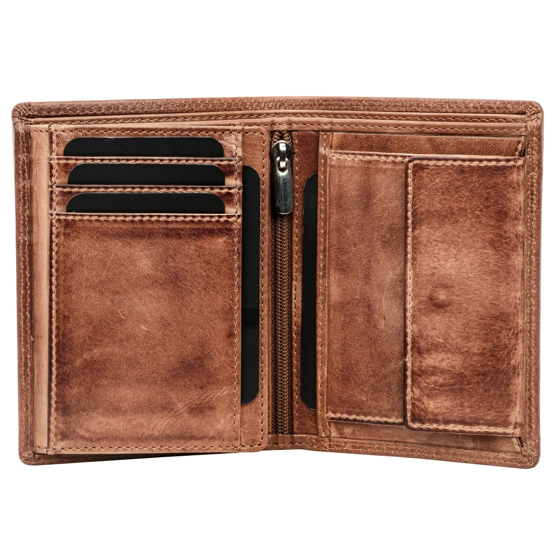 Leder Geldbörse Herren mit RFID-Schutz - extra-stabile Doppelnaht - 11 Fächer für Kreditkarten - Hochformat | VO39