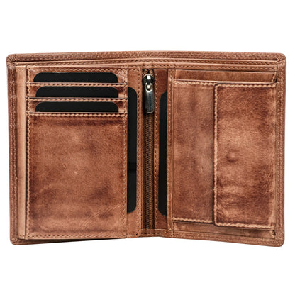 Leder Geldbörse Herren mit RFID-Schutz - extra-stabile Doppelnaht - 11 Fächer für Kreditkarten - Hochformat | VO39