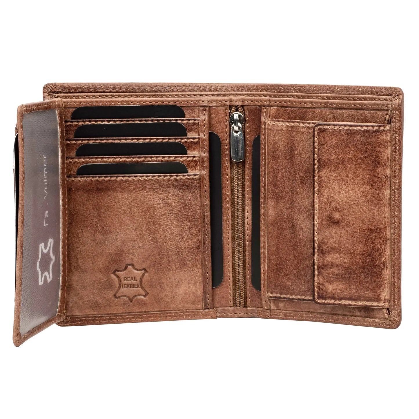 Leder Geldbörse Herren mit RFID-Schutz - extra-stabile Doppelnaht - 11 Fächer für Kreditkarten - Hochformat | VO39