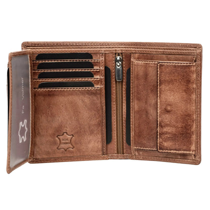 Leder Geldbörse Herren mit RFID-Schutz - extra-stabile Doppelnaht - 11 Fächer für Kreditkarten - Hochformat | VO39