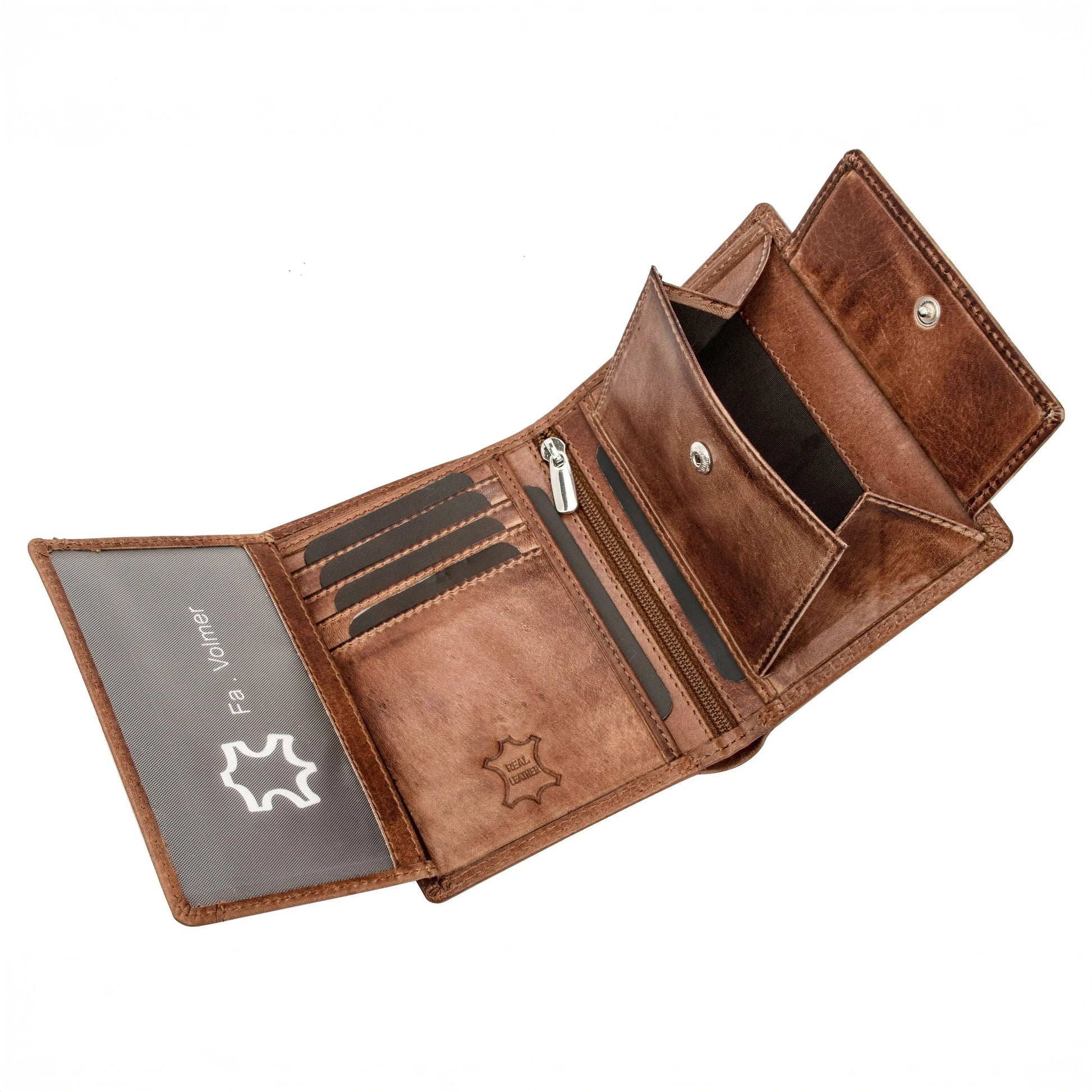 Leder Geldbörse Herren mit RFID-Schutz - extra-stabile Doppelnaht - 11 Fächer für Kreditkarten - Hochformat | VO39