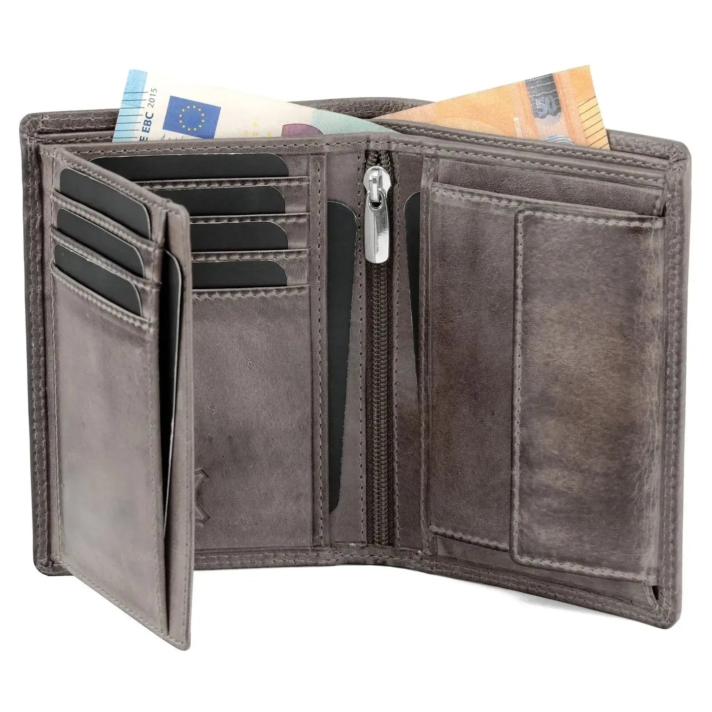 Leder Geldbörse Herren mit RFID-Schutz - extra-stabile Doppelnaht - 11 Fächer für Kreditkarten - Hochformat | VO39