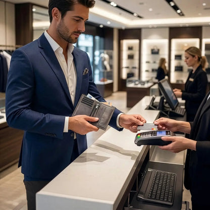Leder Geldbörse Herren mit RFID-Schutz – extra-stabile Doppelnaht – 11 Fächer für Kreditkarten – Hochformat | VO39