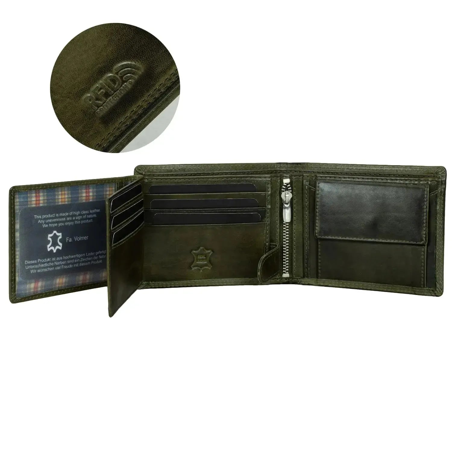 Leder Geldbörse Herren mit RFID-Schutz - extra-stabile Doppelnaht - 13 Fächer für Kreditkarten | VO36B