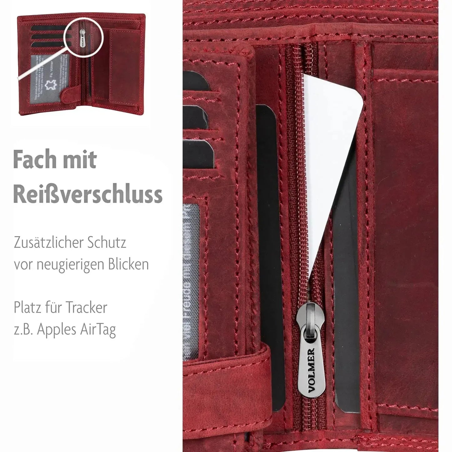 Leder Geldbörse Herren mit RFID-Schutz - extra-stabile Doppelnaht - 15 Fächer für Kreditkarten - Hochformat | VO2