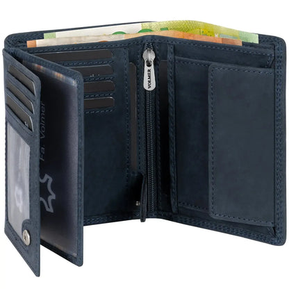 Leder Geldbörse Herren mit RFID-Schutz - extra-stabile Doppelnaht - 15 Fächer für Kreditkarten - Hochformat | VO2