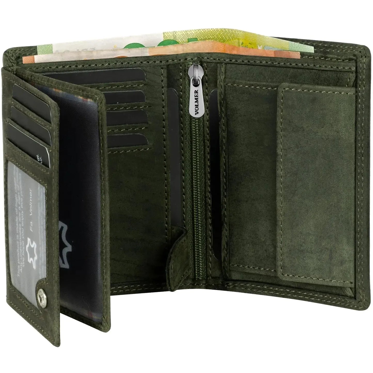 Leder Geldbörse Herren mit RFID-Schutz - extra-stabile Doppelnaht - 15 Fächer für Kreditkarten - Hochformat | VO2