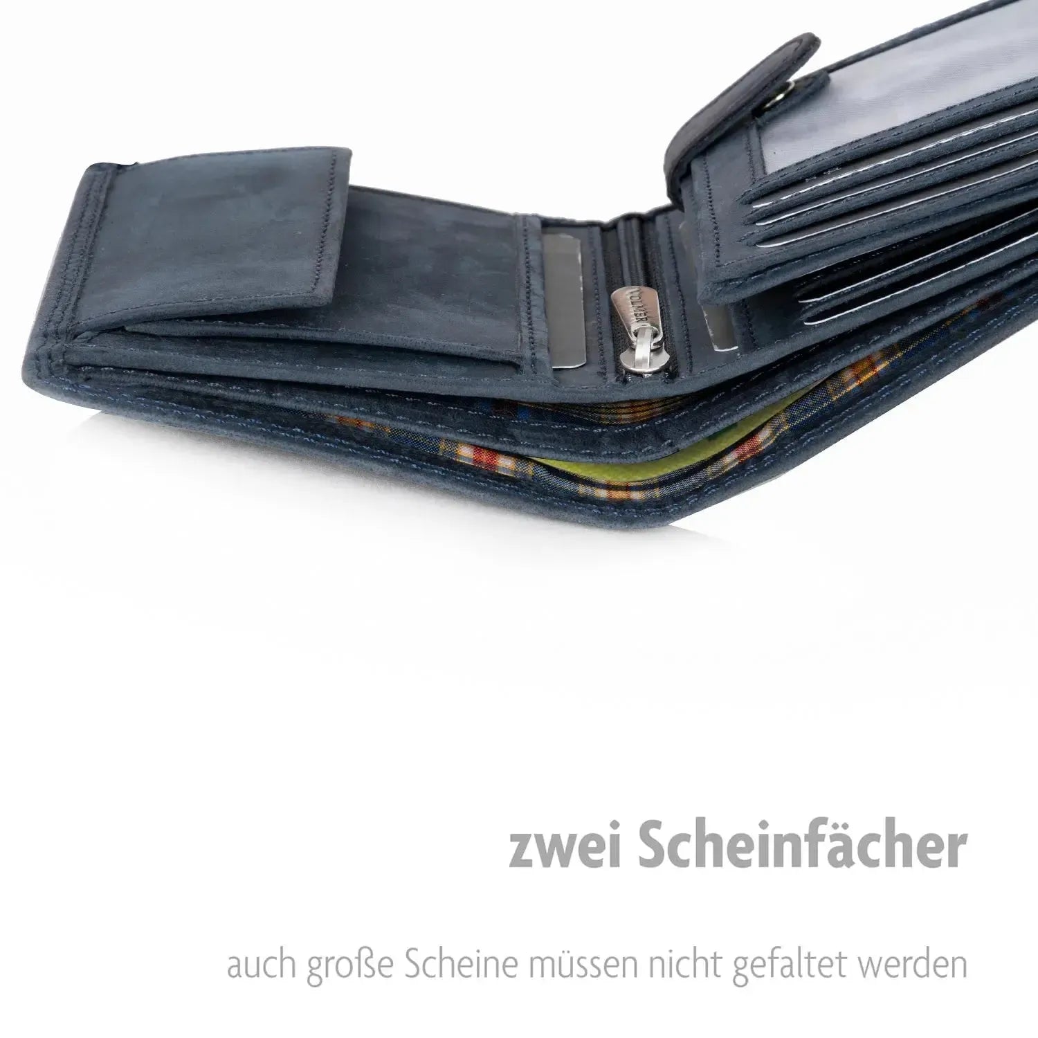Leder Geldbörse Herren mit RFID-Schutz - extra-stabile Doppelnaht - 15 Fächer für Kreditkarten - Hochformat | VO2