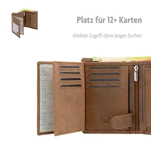 Leder Geldbörse Herren mit RFID-Schutz - extra-stabile Doppelnaht - 15 Fächer für Kreditkarten - Hochformat | VO2