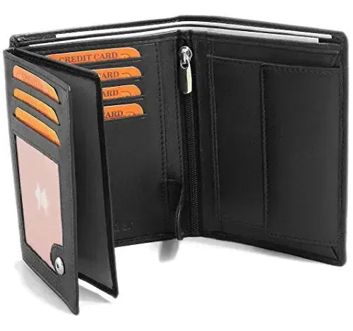 Leder Geldbörse Herren mit RFID-Schutz – extra-stabile Doppelnaht – 15 Fächer für Kreditkarten – Hochformat | VO2