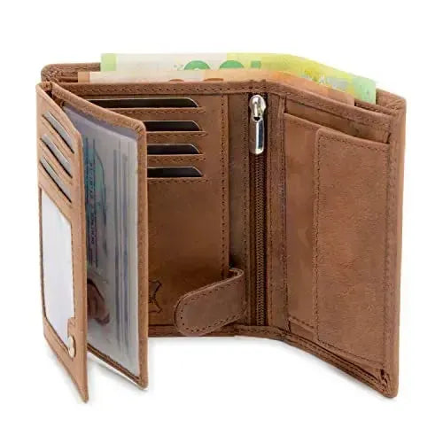 Leder Geldbörse Herren mit RFID-Schutz - extra-stabile Doppelnaht - 15 Fächer für Kreditkarten - Hochformat | VO2