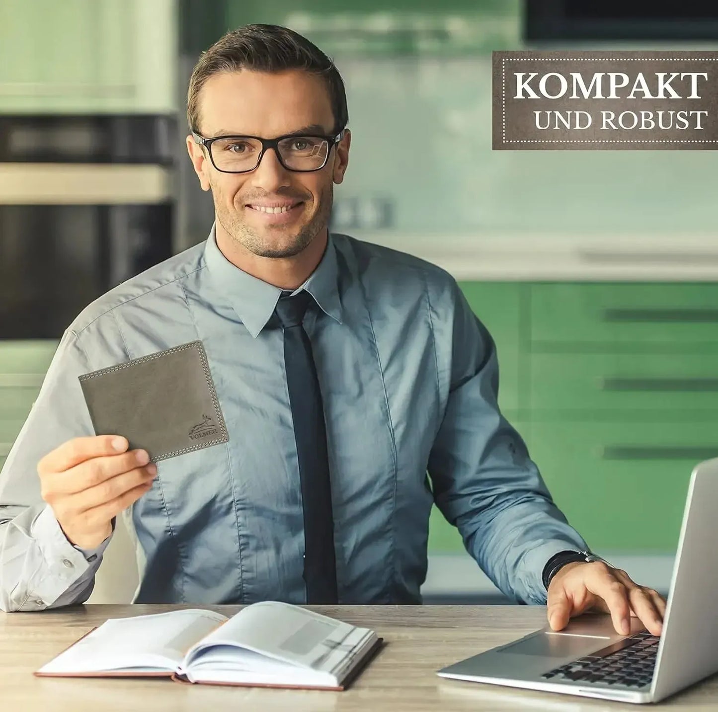 Leder Geldbörse Herren mit RFID-Schutz - extra-stabile Doppelnaht - 6 Fächer für Kreditkarten | VO8