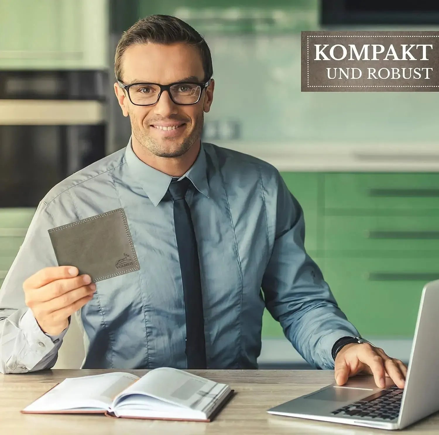 Leder Geldbörse Herren mit RFID-Schutz - extra-stabile Doppelnaht - 6 Fächer für Kreditkarten | VO8