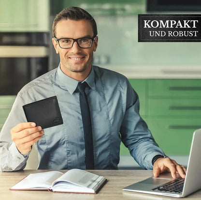 Leder Geldbörse Herren mit RFID-Schutz - extra-stabile Doppelnaht - 6 Fächer für Kreditkarten | VO8