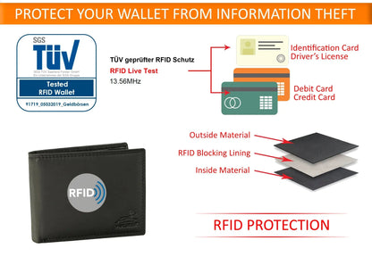 Leder Geldbörse Herren mit RFID-Schutz - extra-stabile Doppelnaht - 6 Fächer für Kreditkarten | VO8