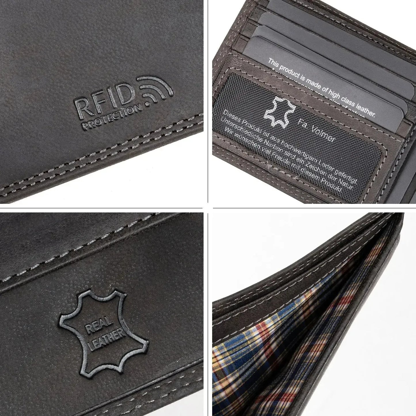 Leder Geldbörse Herren mit RFID-Schutz - extra-stabile Doppelnaht - 6 Fächer für Kreditkarten | VO8