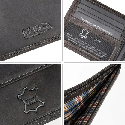Leder Geldbörse Herren mit RFID-Schutz - extra-stabile Doppelnaht - 6 Fächer für Kreditkarten | VO8