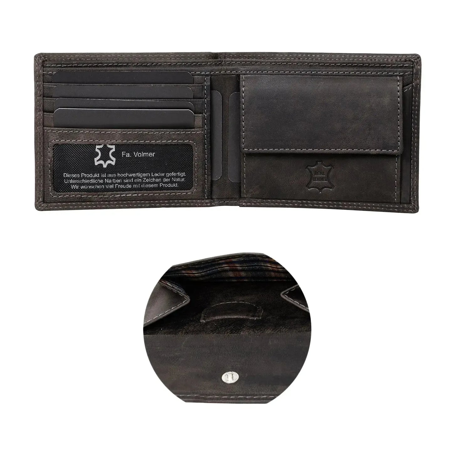 Leder Geldbörse Herren mit RFID-Schutz - extra-stabile Doppelnaht - 6 Fächer für Kreditkarten | VO8