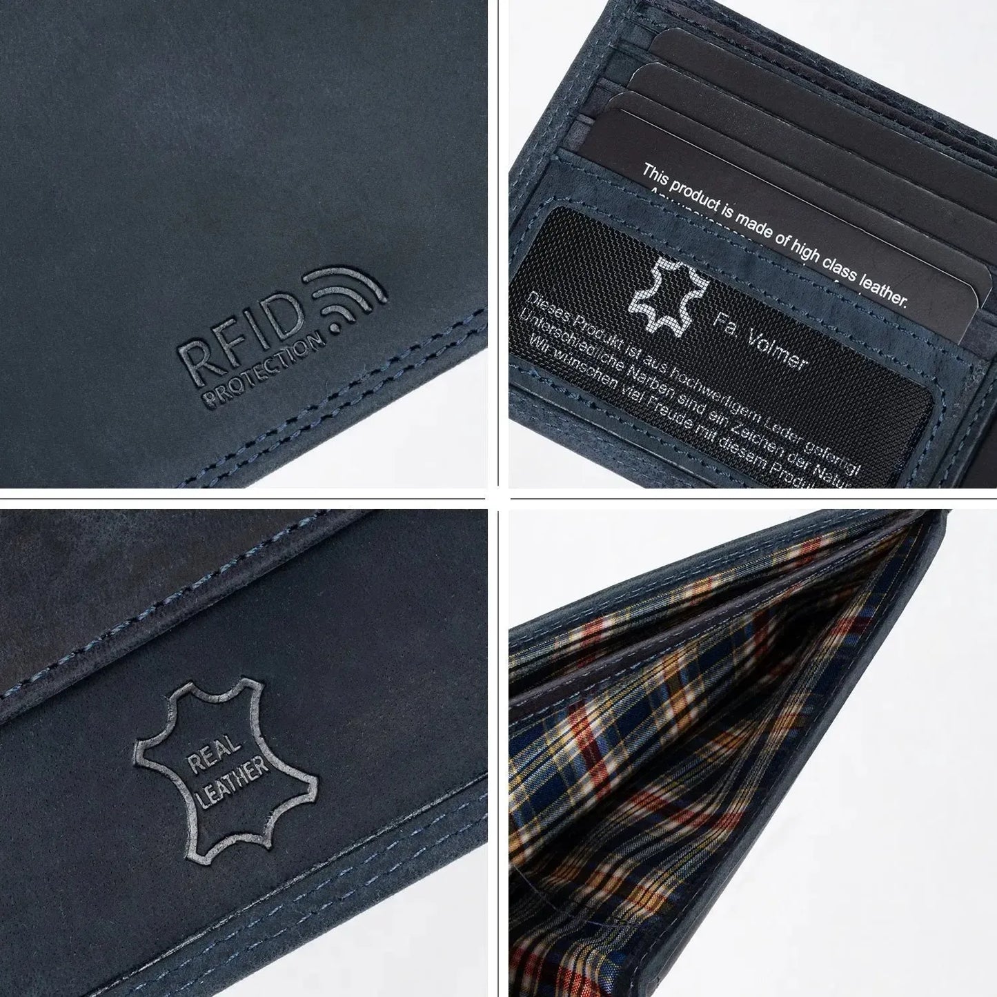 Leder Geldbörse Herren mit RFID-Schutz - extra-stabile Doppelnaht - 6 Fächer für Kreditkarten | VO8