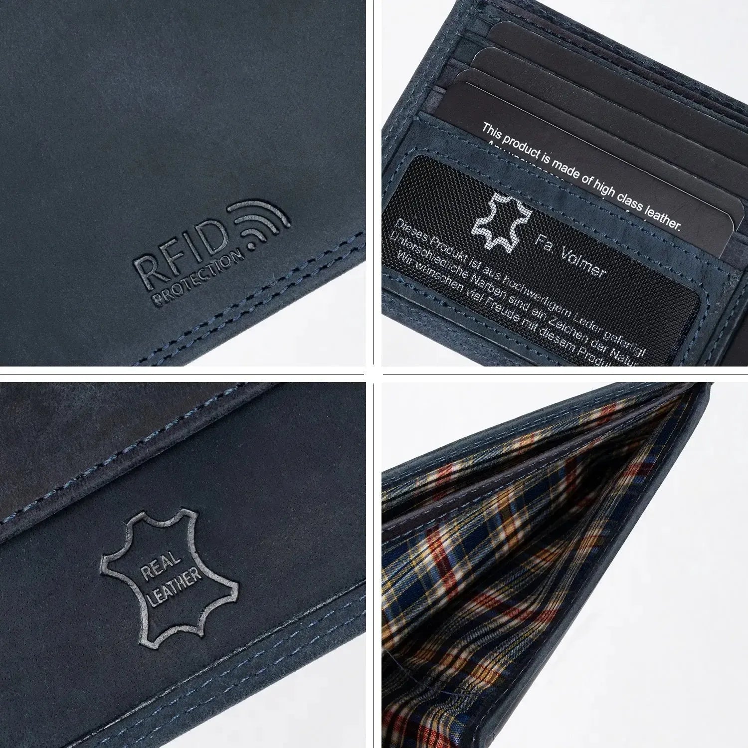 Leder Geldbörse Herren mit RFID-Schutz - extra-stabile Doppelnaht - 6 Fächer für Kreditkarten | VO8