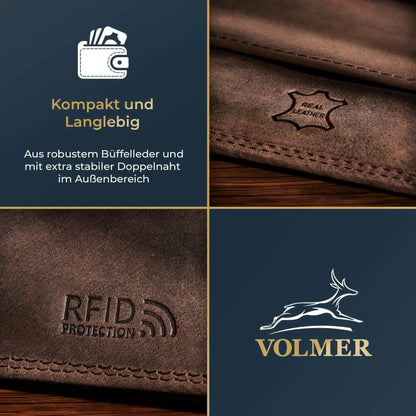 Leder Geldbörse Herren mit RFID-Schutz - extra-stabile Doppelnaht - 6 Fächer für Kreditkarten | VO8