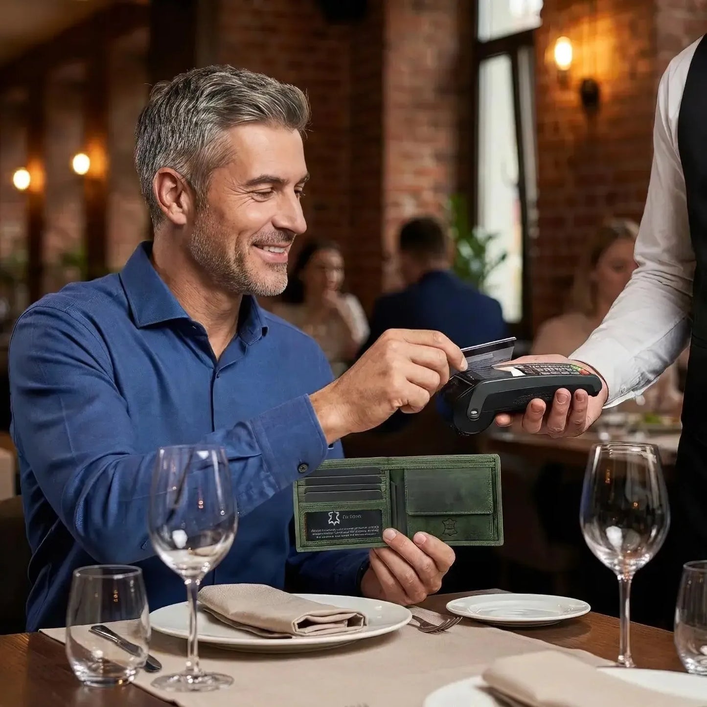 Leder Geldbörse Herren mit RFID-Schutz - extra-stabile Doppelnaht - 6 Fächer für Kreditkarten | VO8