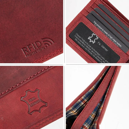 Leder Geldbörse Herren mit RFID-Schutz - extra-stabile Doppelnaht - 6 Fächer für Kreditkarten | VO8