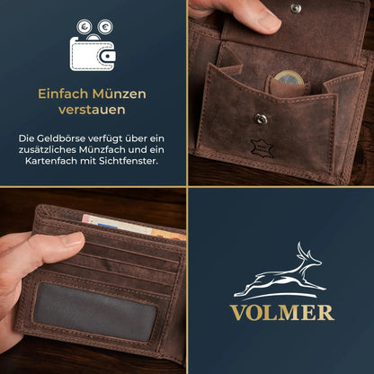 Leder Geldbörse Herren mit RFID-Schutz - extra-stabile Doppelnaht - 6 Fächer für Kreditkarten | VO8