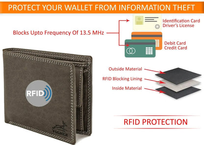 Leder Geldbörse Herren mit RFID-Schutz - extra-stabile Doppelnaht - 6 Fächer für Kreditkarten | VO8