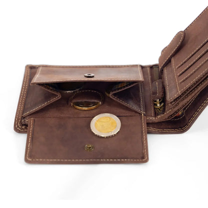 Leder Geldbörse Herren mit RFID-Schutz – geöltes Büffelleder – extra-stabile, kontrastierende Doppelnaht – 16 Fächer für Kreditkarten | VO13