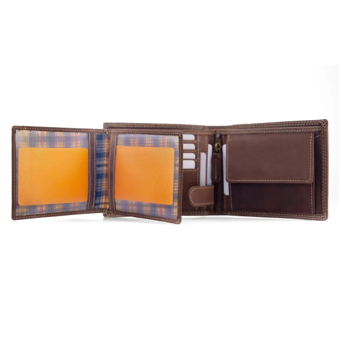 Leder Geldbörse Herren mit RFID-Schutz – geöltes Büffelleder – extra-stabile, kontrastierende Doppelnaht – 16 Fächer für Kreditkarten | VO13