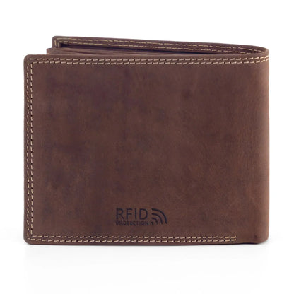 Leder Geldbörse Herren mit RFID-Schutz – geöltes Büffelleder – extra-stabile, kontrastierende Doppelnaht – 16 Fächer für Kreditkarten | VO13