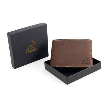 Leder Geldbörse Herren mit RFID-Schutz – geöltes Büffelleder – extra-stabile, kontrastierende Doppelnaht – 16 Fächer für Kreditkarten | VO13