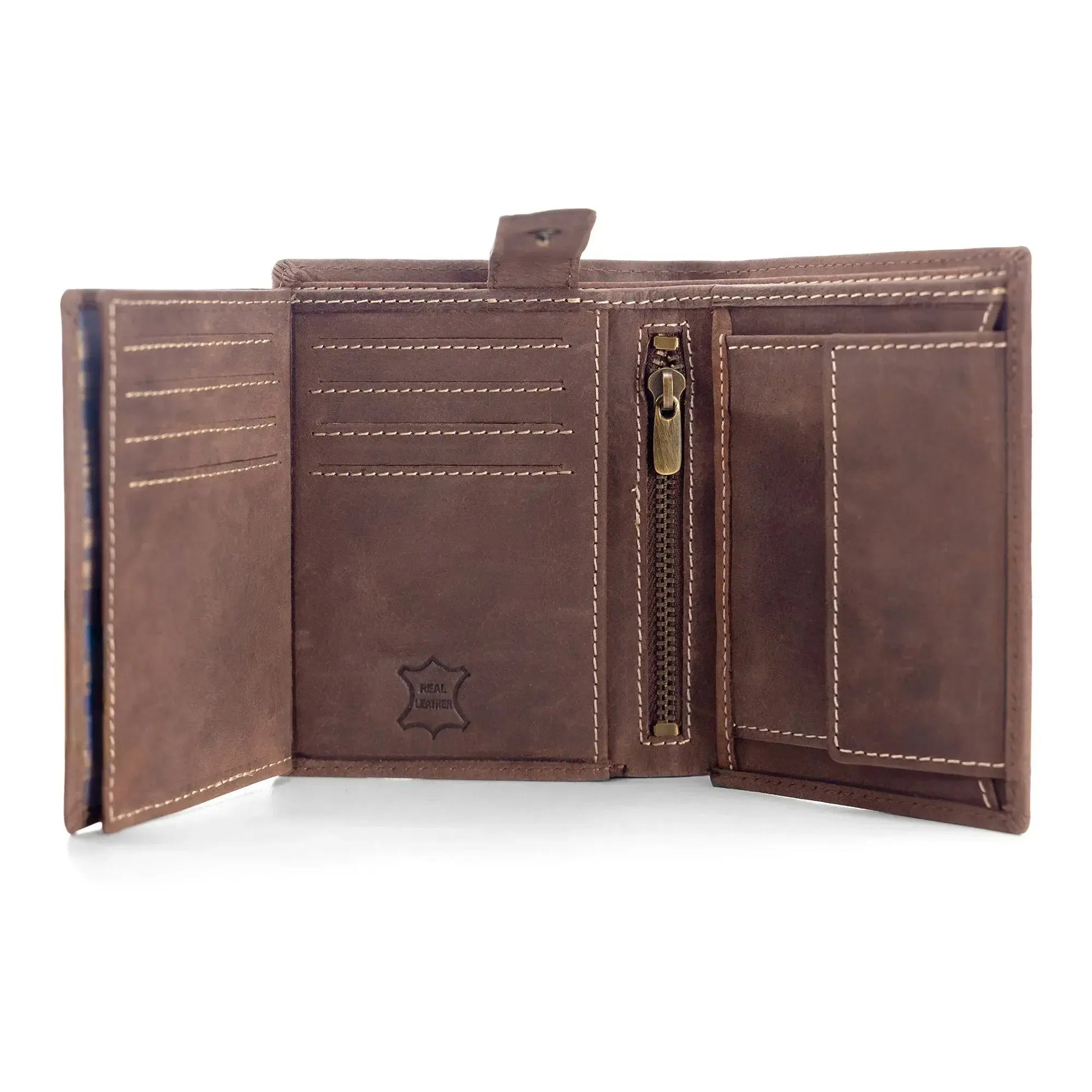 Leder Geldbörse Herren mit RFID-Schutz – geöltes Büffelleder – helle Nähte – 16 Fächer für Kreditkarten | VO14