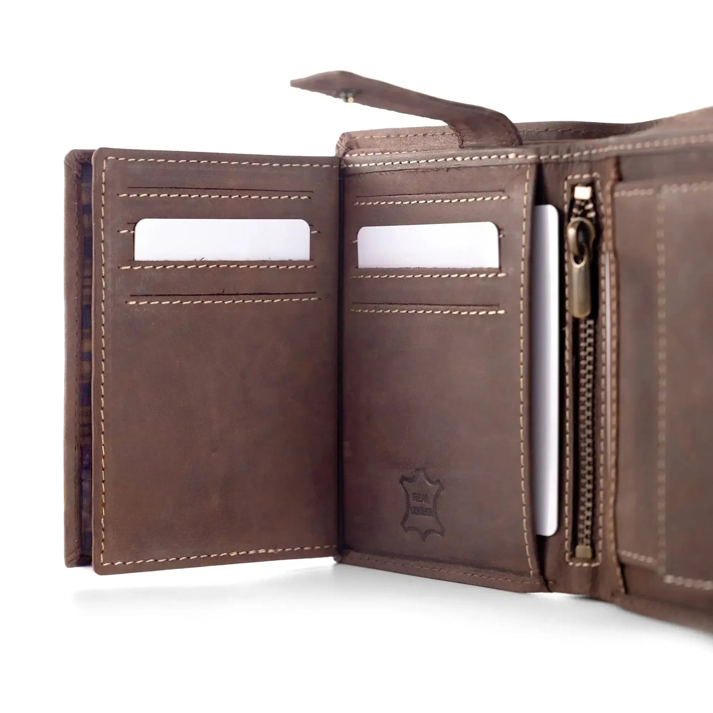 Leder Geldbörse Herren mit RFID-Schutz – geöltes Büffelleder – helle Nähte – 16 Fächer für Kreditkarten | VO14